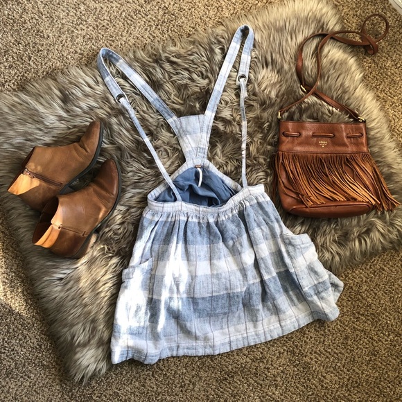 Free People Dresses & Skirts - Free People Plaid Jumper Overall Skirt